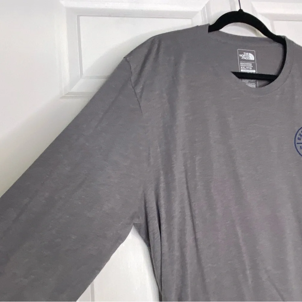 The North Face Long Sleeve EXPEDITION PROVEN Logo Tee Grey Blue Size XXL